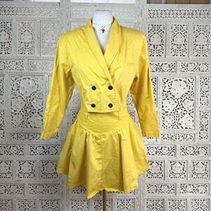 Vtg Yellow Denim Blazer & Skirt Set Sz S/M Retro 80's Preppy Twee‎ Indie